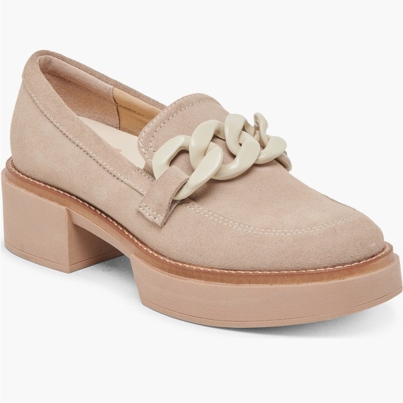 New Dolce Vita Shalan Curb Link Chunky Loafer in Taupe Faux Suede Womens Size 10 - Picture 1 of 6